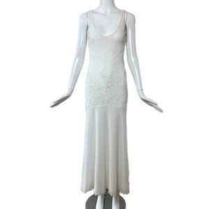 EMANUEL UNGARO Vintage 3D Floral Design White Long Maxi Dress